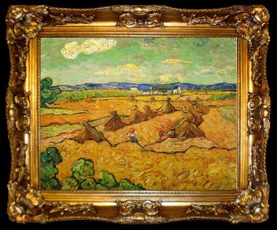 framed  Vincent Van Gogh Wheatfield with sheaves and reapers, ta009-2